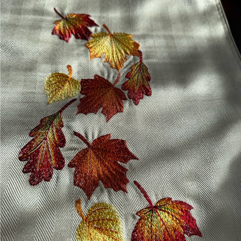 Hand Crafted Autumn Leaf Table Runner - Cream, Red, Orange, Yellow - Picture 3 of 10